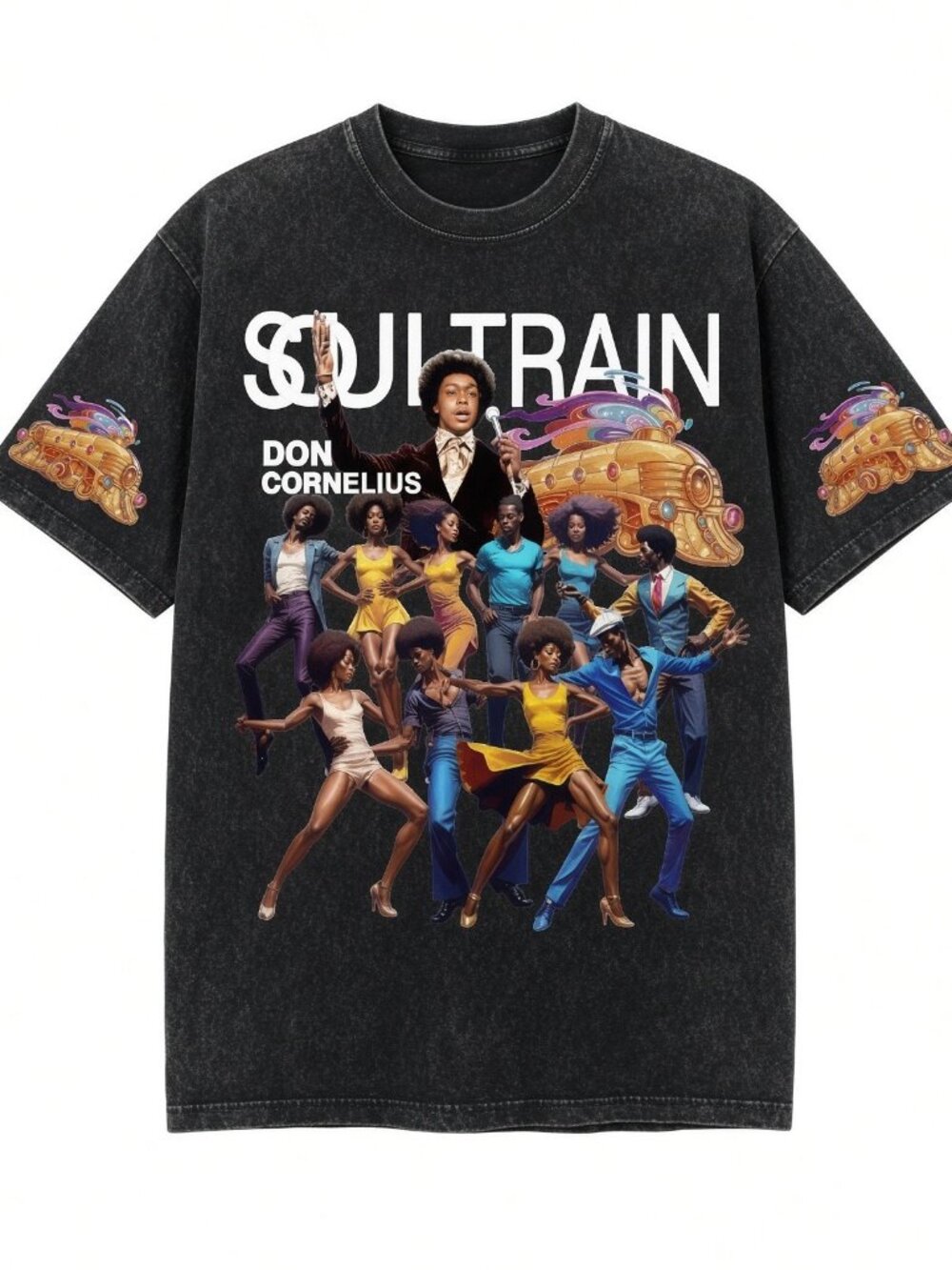 Soul Train Dance Acid Wash Black Graphic Tee